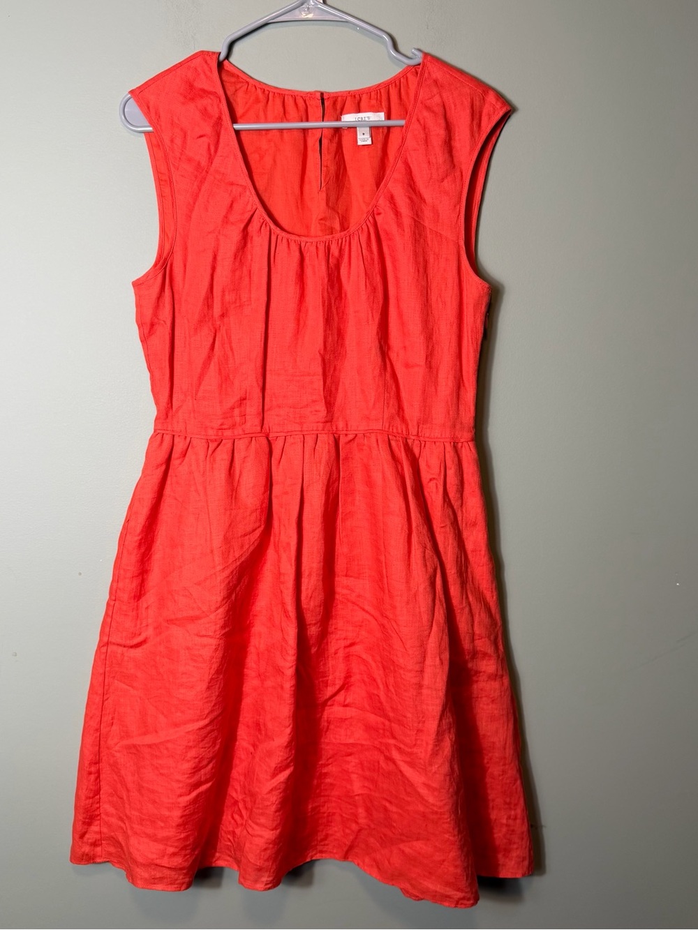 J. Crew Women’s Orange Linen Sleeveless Dress Size 8 Pockets‎